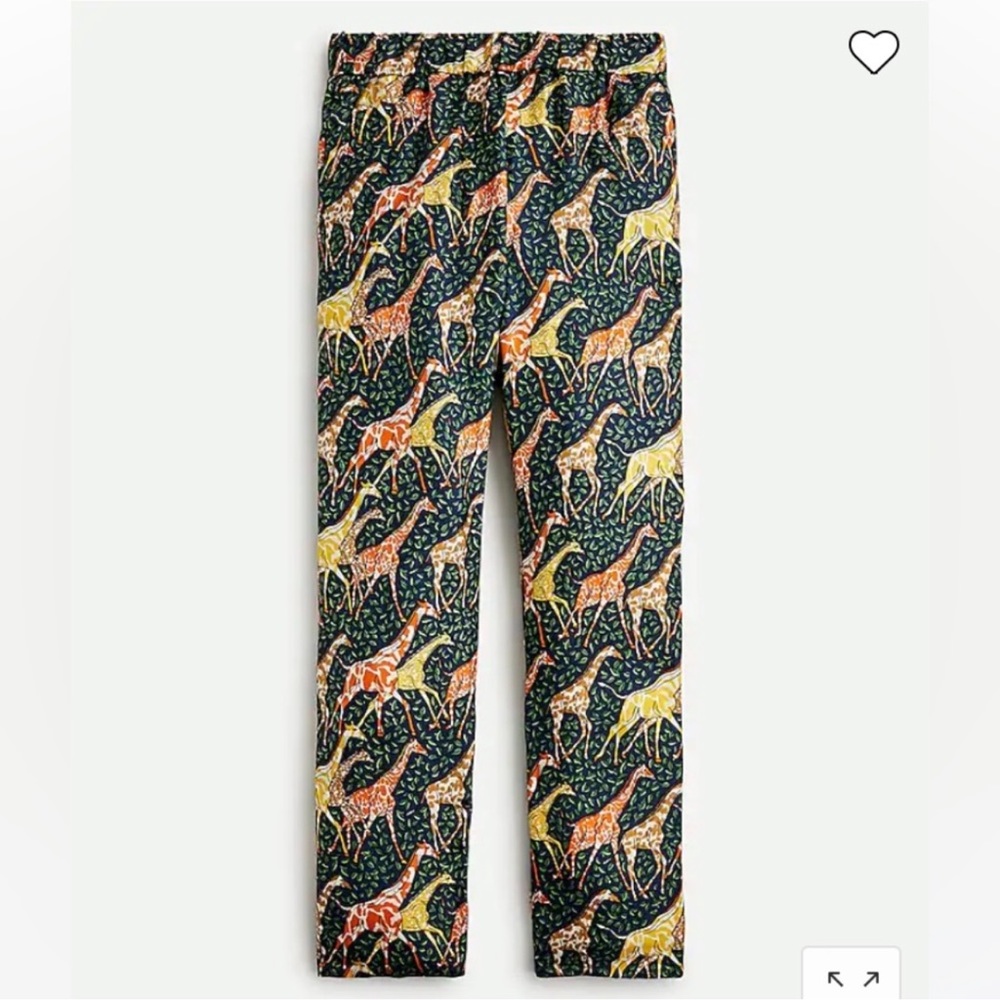 J. Crew Collection  Pull-on silk-twill pant in giraffes size 14